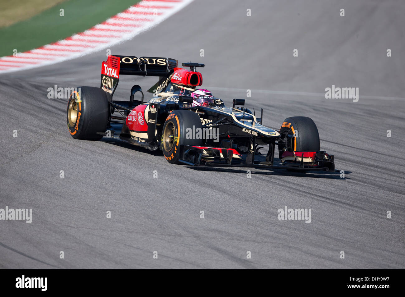 Pilota Heikki Kovalainen di Lotus F1 Racing a t sessione di prove per il Gran Premio di Formula 1 nei pressi di Austin TX Foto Stock