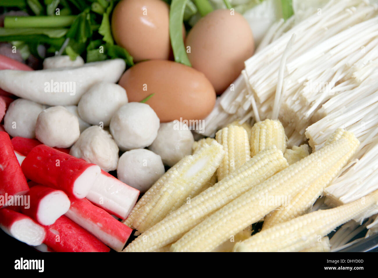 Foto verdure uova sode, polpette di carne può essere Sukiyaki. Foto Stock