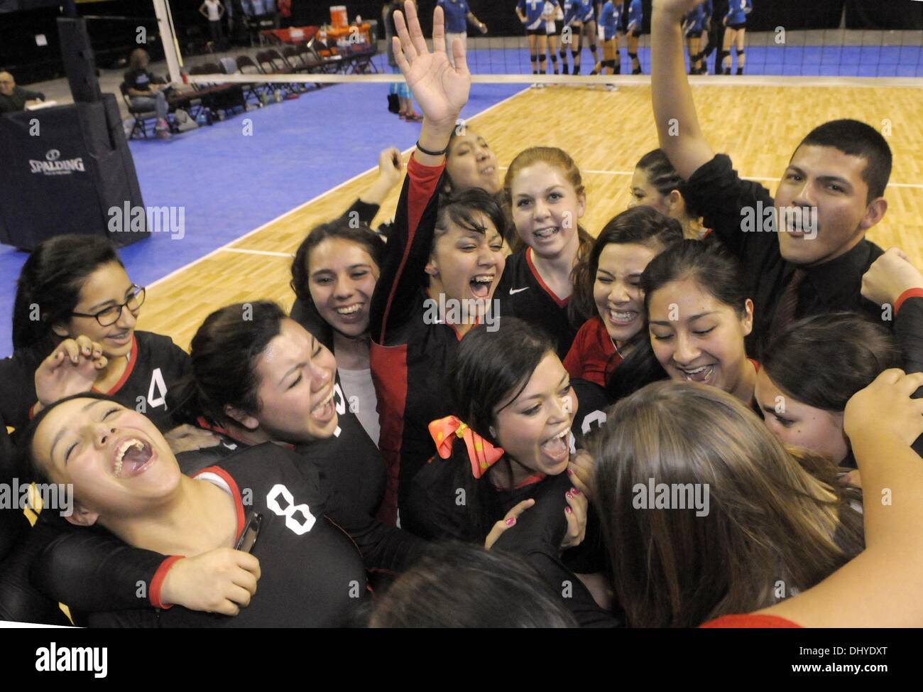 Nov. 16, 2013 - STATI UNITI - Sport -- la valle berlina porta celebrare dopo aver vinto il 2uno stato campionato volley presso la Santa Ana centro stella su Sabato, 16 novembre 2013. (Credito Immagine: © Greg assorbitore/Albuquerque ufficiale/ZUMAPRESS.com) Foto Stock