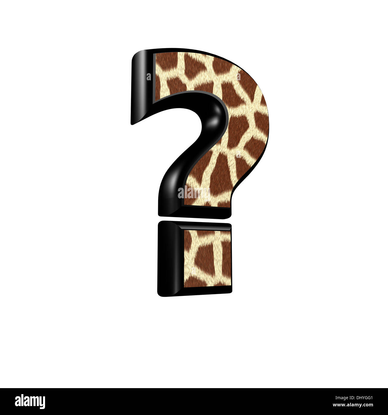 Punto di interrogazione con una giraffa di texture in pelliccia Foto Stock