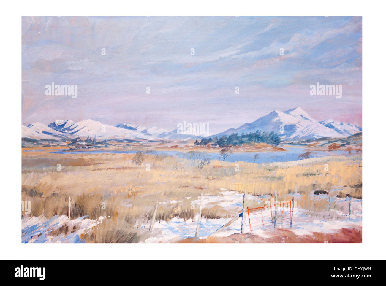 Scottish inverno paesaggio di montagna della pittura a olio Foto Stock