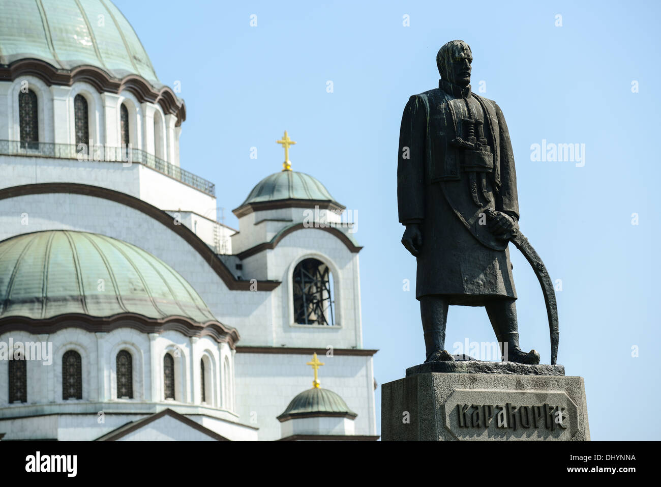 Monumento commemorativo Karadjordje Petrovic davanti al Duomo di San Sava a Belgrado - Serbia Foto Stock