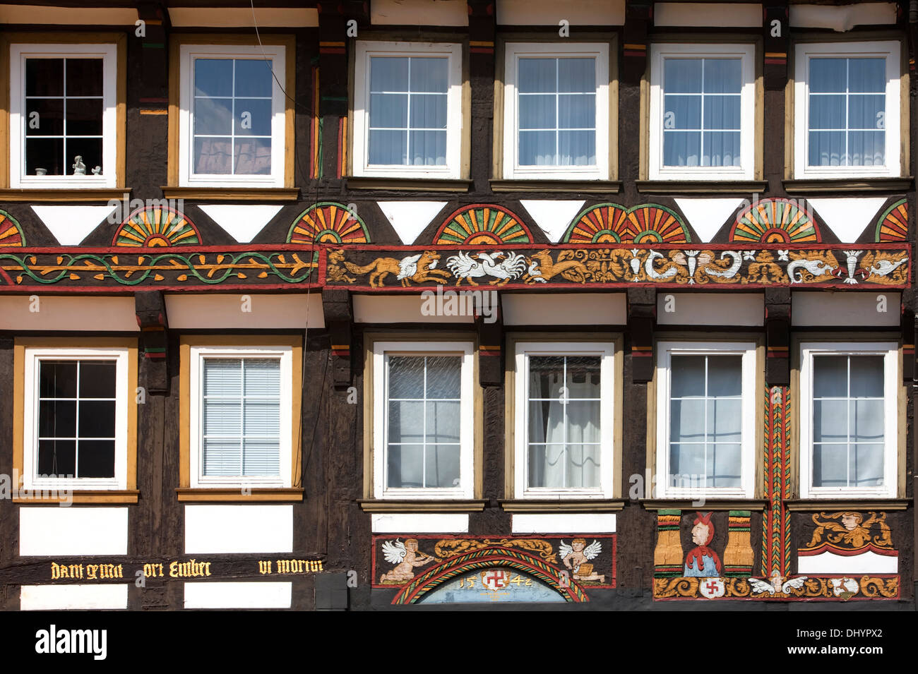Semi-case con travi di legno in piazza del mercato, Einbeck, Bassa Sassonia, Germania, Europa Foto Stock