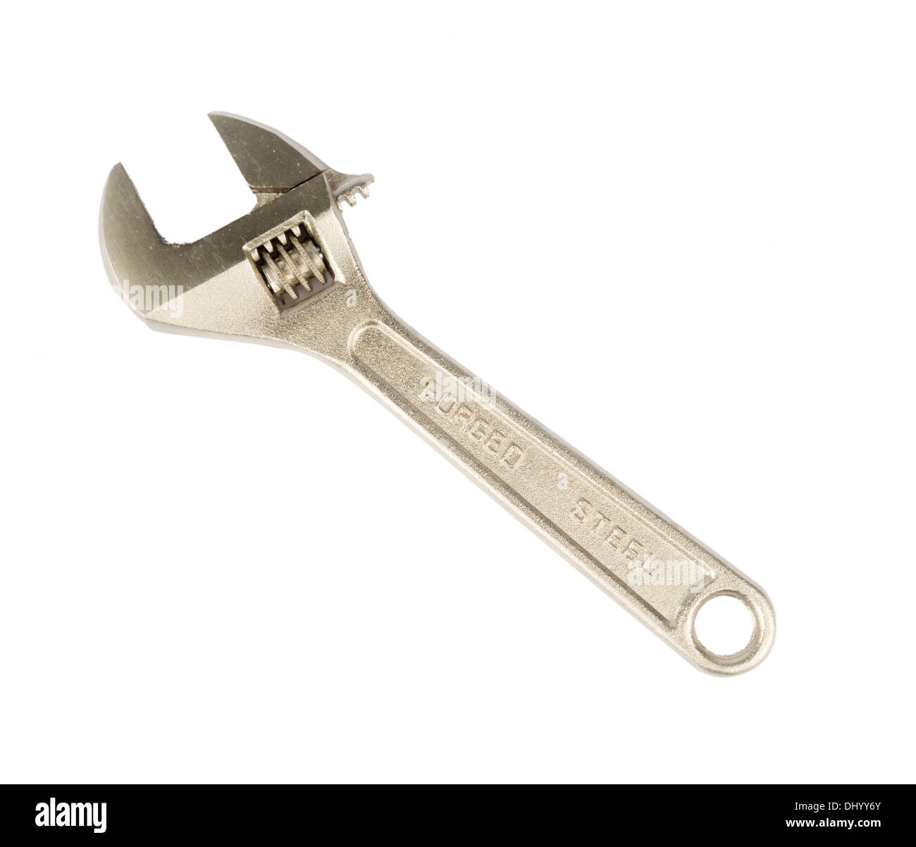In acciaio forgiato Monkey Wrench (chiave) intaglio isolato su sfondo bianco Foto Stock
