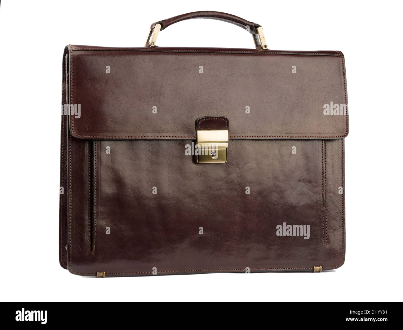 Pelle marrone valigetta isolati su sfondo bianco Foto Stock