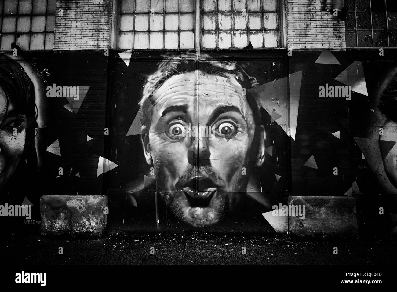 Murale di un uomo di fronte a Seattle, WA Foto Stock