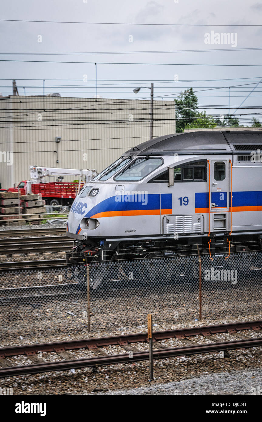 MARC MP36PH-3C locomotore n. 19 fuori della Union Station, Washington DC Foto Stock