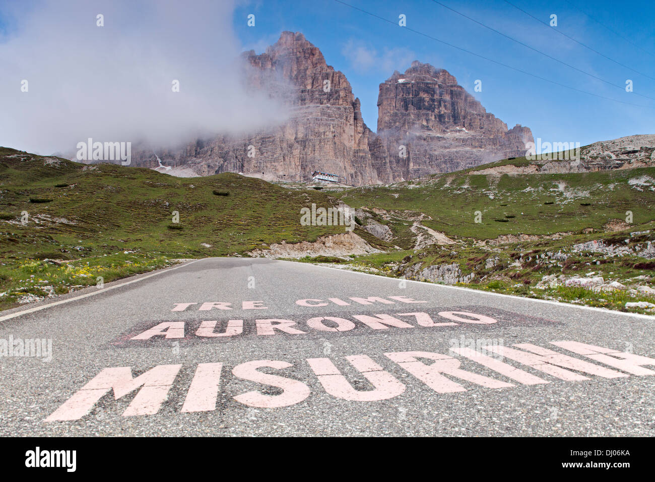 Tappa di montagna del Giro d'Italia per le Tre Cime di Lavaredo nelle Dolomiti di Sesto, Alto Adige,; fase finale del Giro 2013 Foto Stock