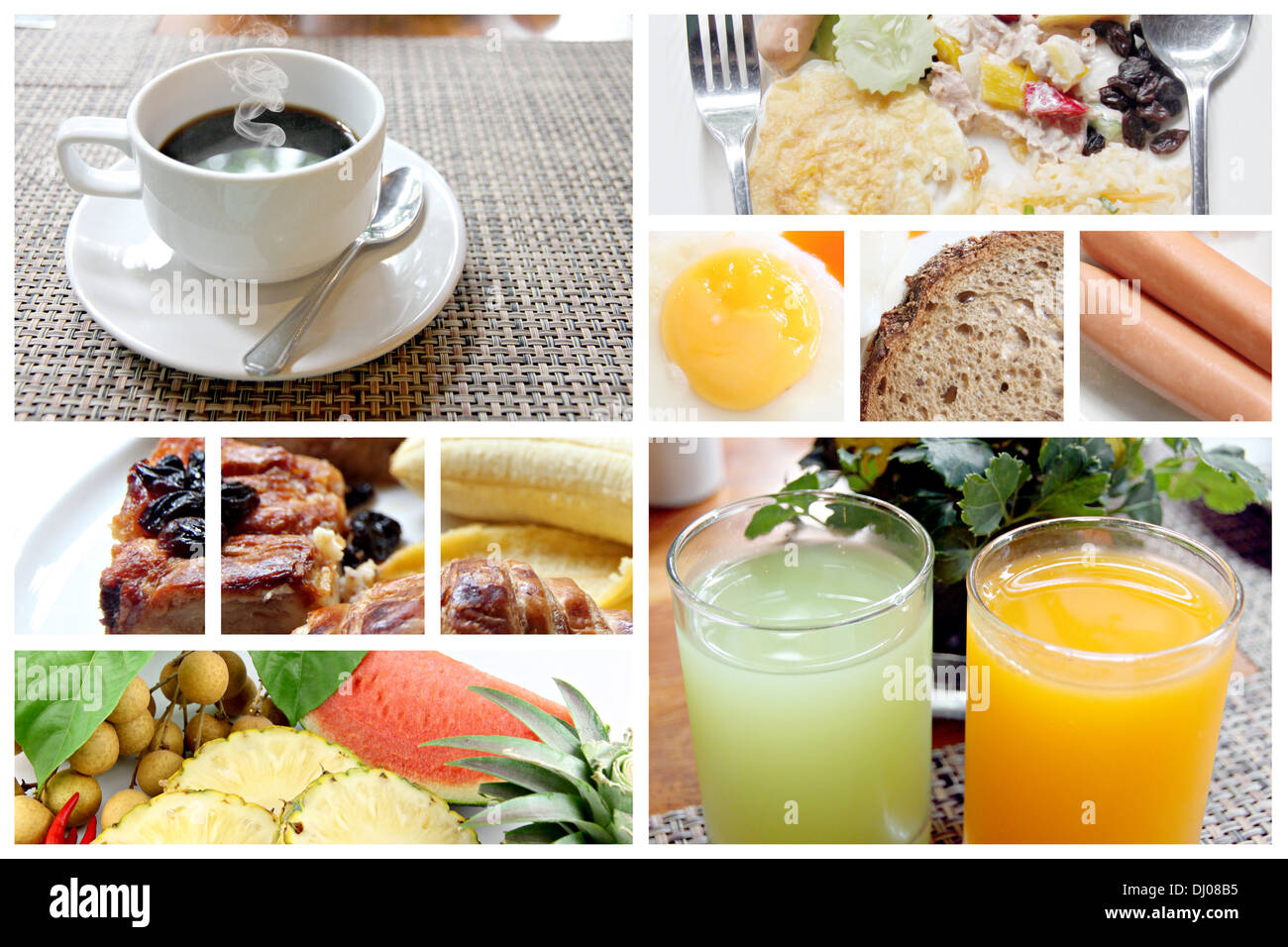 Mix foto per colazione in frame di sfondo. Foto Stock