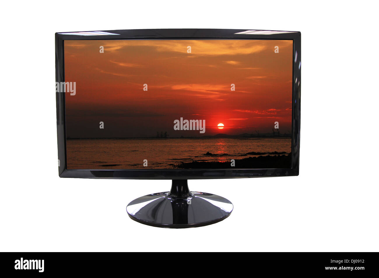 Tramonto immagine nella schermata del computer su sfondo bianco. Foto Stock