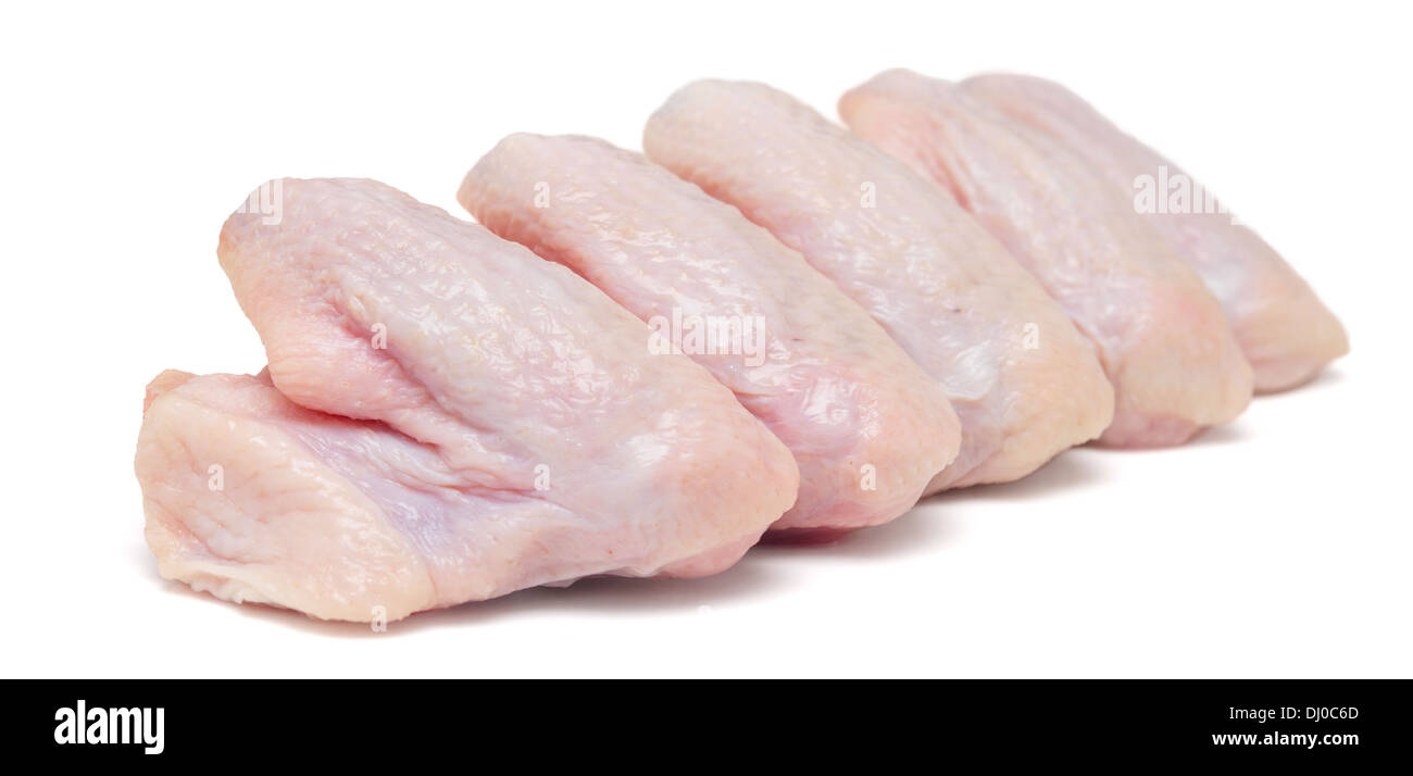 Materie di ali di pollo isolati su sfondo bianco Foto Stock