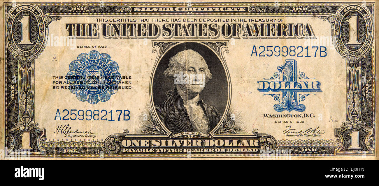 1923 US 1 dollaro certificato Silver Foto Stock