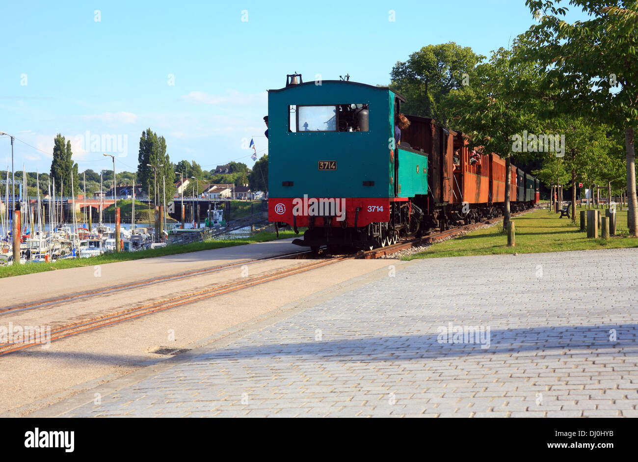 Chemin de fer de la Baie de Somme, treno a vapore ferrovia, Quai Lejoille, St Valery sur Somme, Somme Picardia, Francia Foto Stock