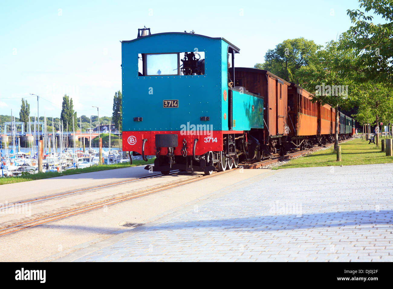 Chemin de fer de la Baie de Somme, treno a vapore ferrovia, Quai Lejoille, St Valery sur Somme, Somme Picardia, Francia Foto Stock