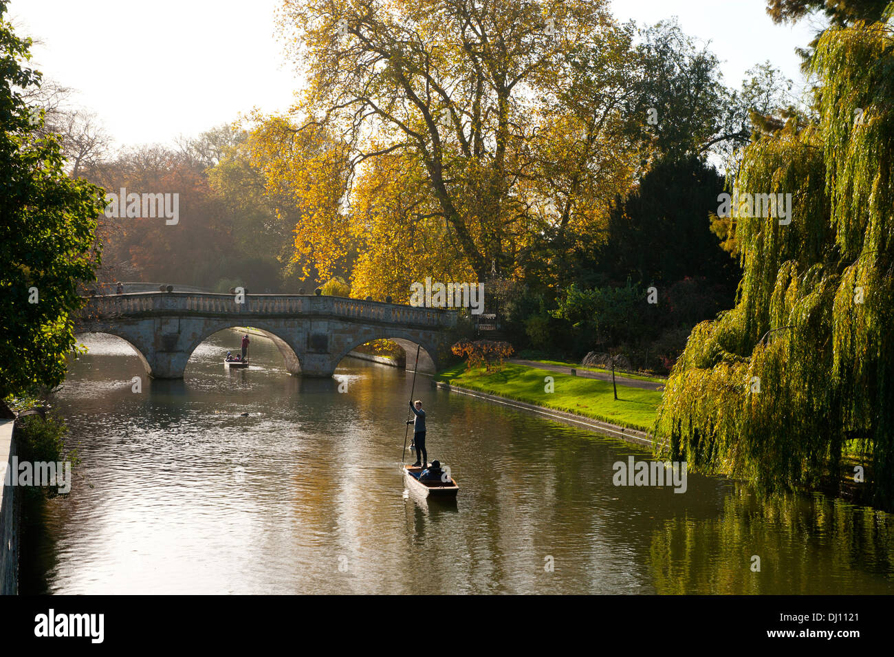 Colori dell'Autunno lungo il fiume Cam Cambridge. 15 11 2013 visitatori a Cambridge godere di colori autunnali di 'i dorsi' a Clare Bridge Foto Stock