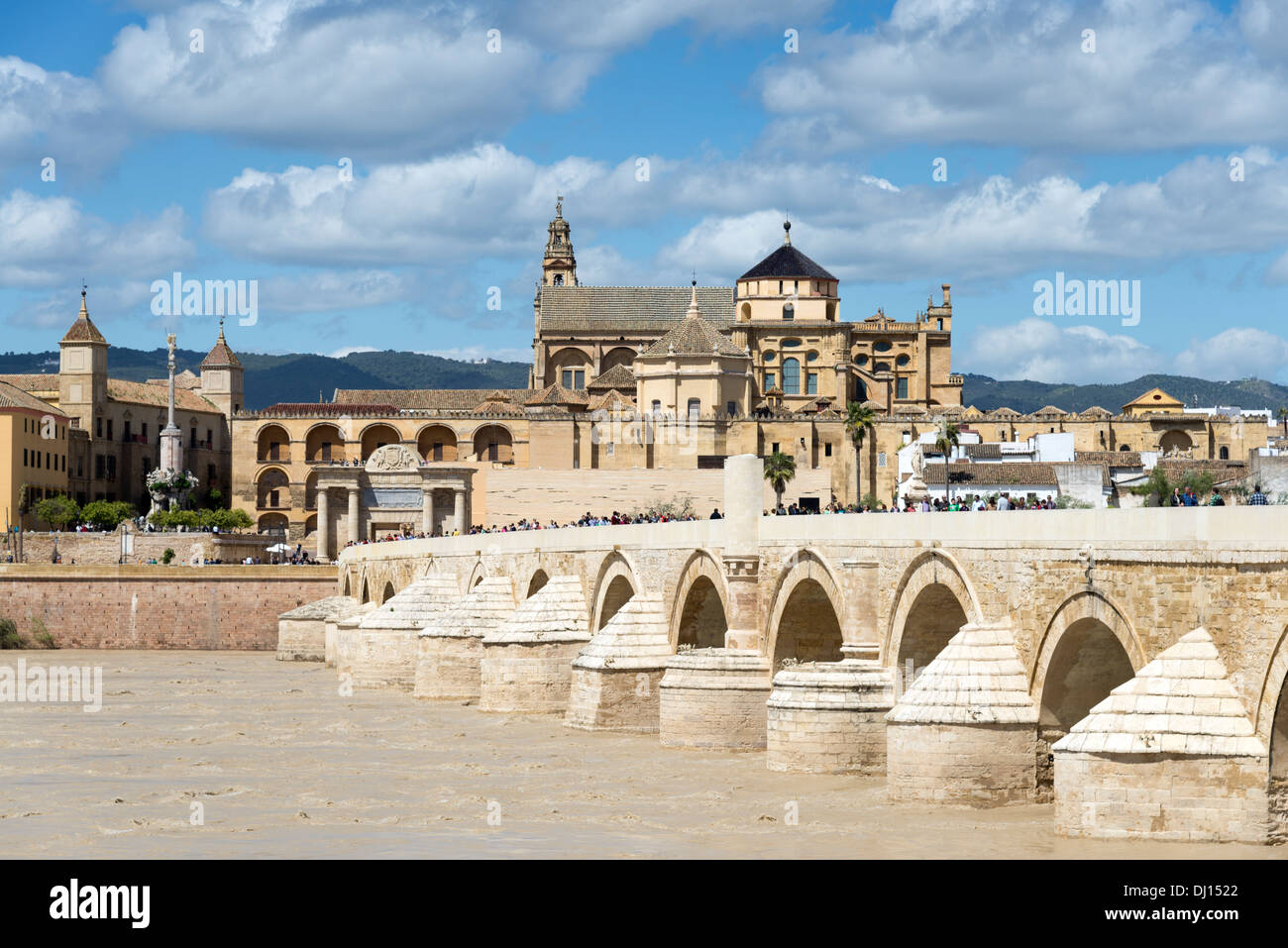 Il ponte romano e la Cattedrale-moschea di Cordova, Cordoba, Andalusia, Spagna Foto Stock