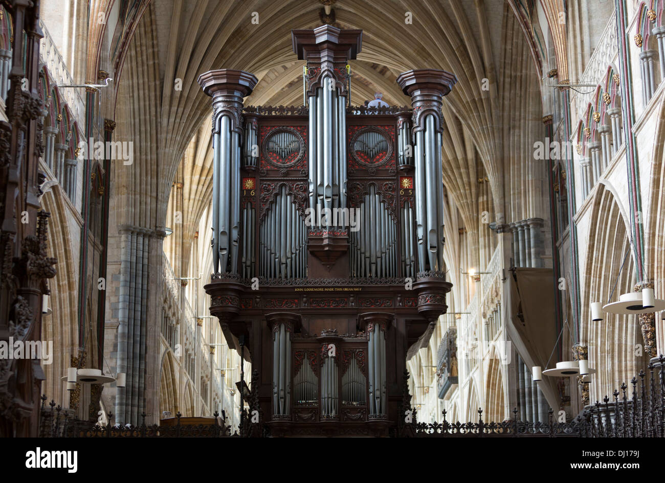 La Cattedrale di Exeter, l'organo Foto Stock