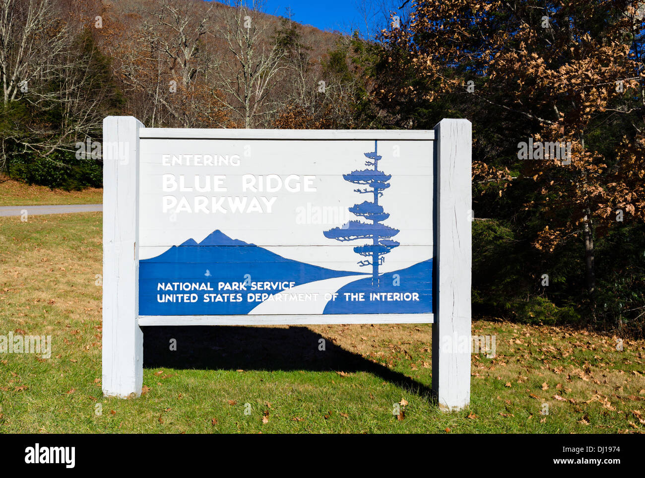 Ingresso al Blue Ridge Parkway vicino Cherokee, North Carolina, STATI UNITI D'AMERICA Foto Stock