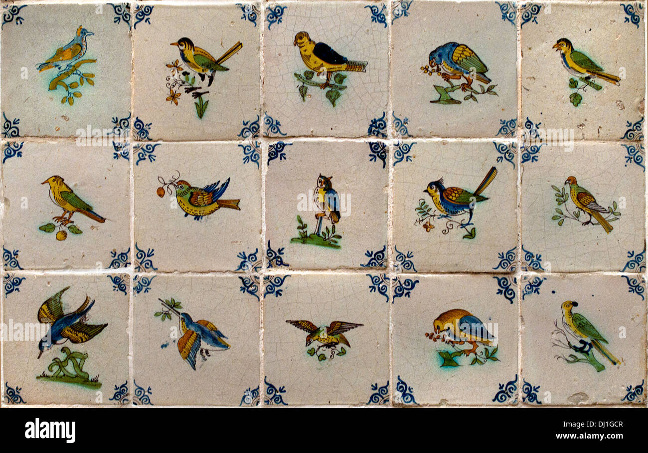 Uccelli uccelli 1620-1650 olandese piastrelle Piastrelle Paesi Bassi Olanda Museum Foto Stock