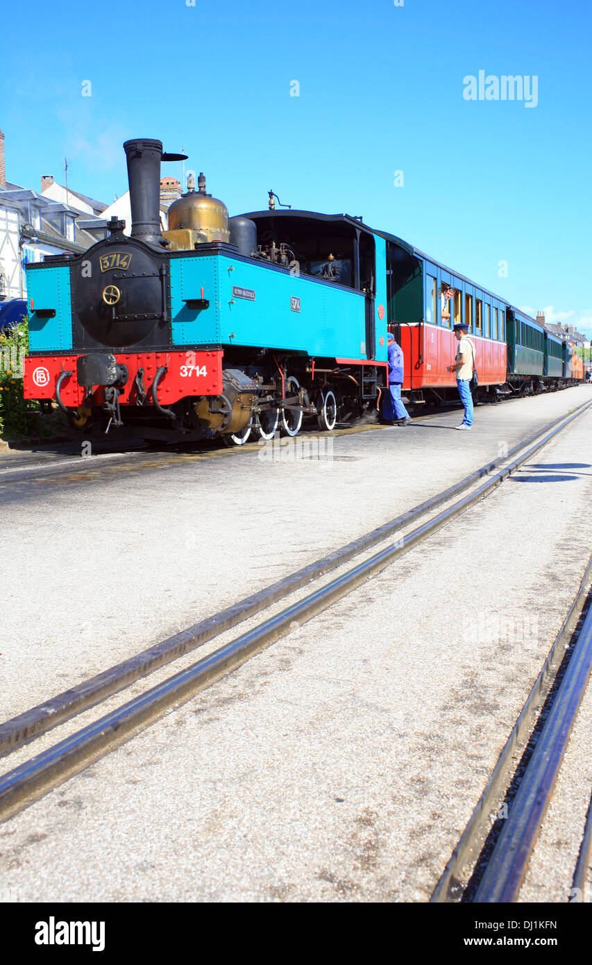 Chemin de fer de la Baie de Somme, treno a vapore ferrovia, Quai Lejoille, St Valery sur Somme, Somme Picardia, Francia Foto Stock