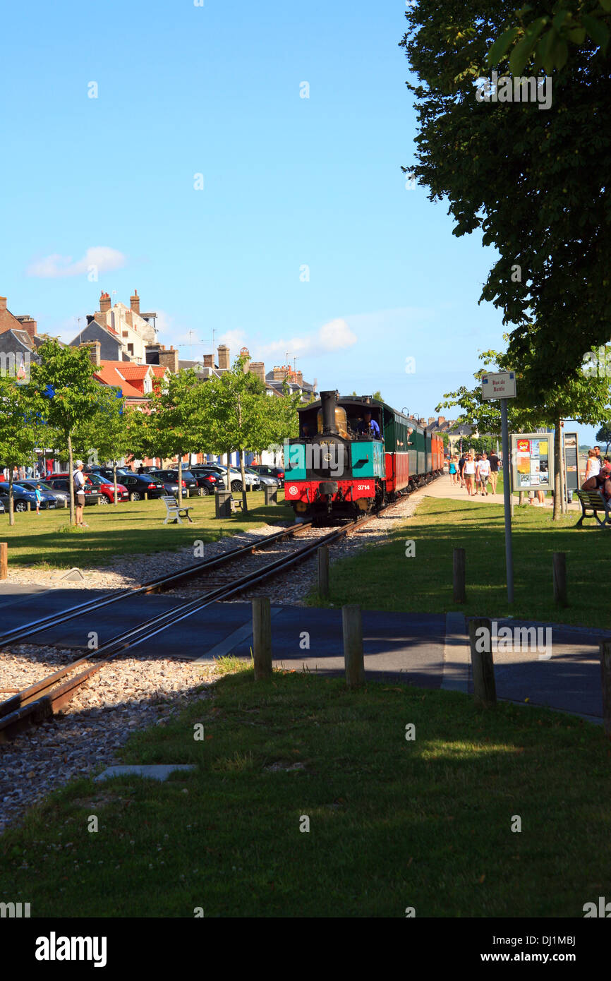 Chemin de fer de la Baie de Somme, treno a vapore ferrovia, Quai Lejoille, St Valery sur Somme, Somme Picardia, Francia Foto Stock