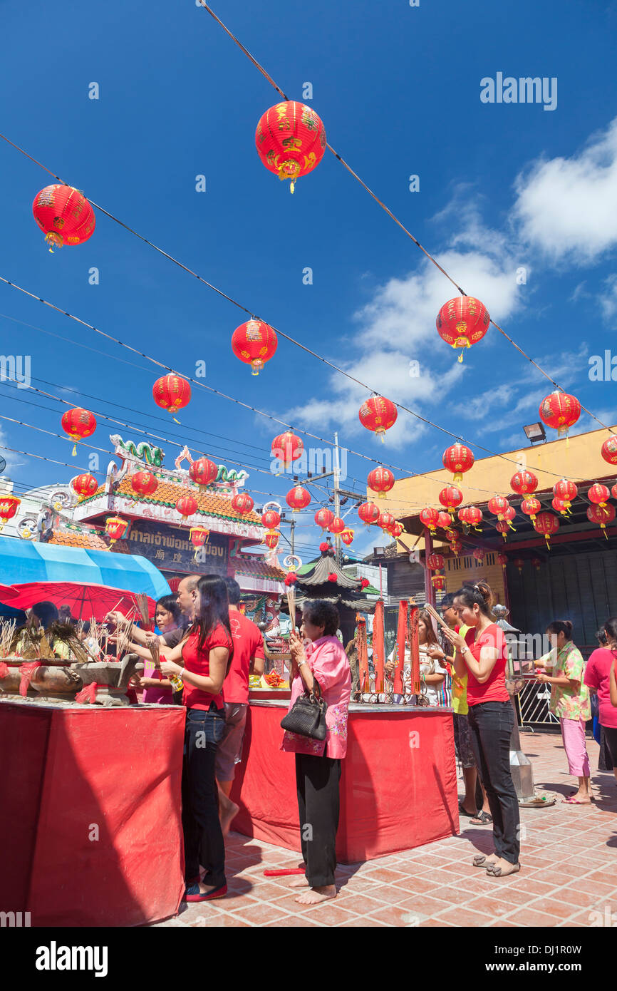 Capodanno cinese tenutosi presso il pilastro della città santuario, Songkhla, Thailandia Foto Stock