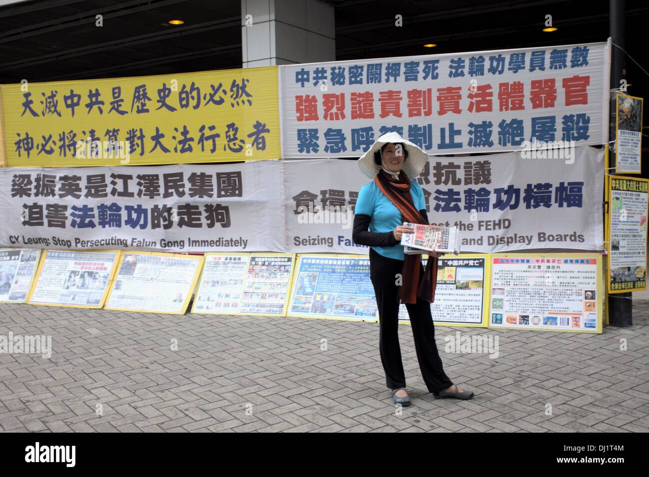 Il Falun Gong protester in Hong Kong, Cina Foto Stock