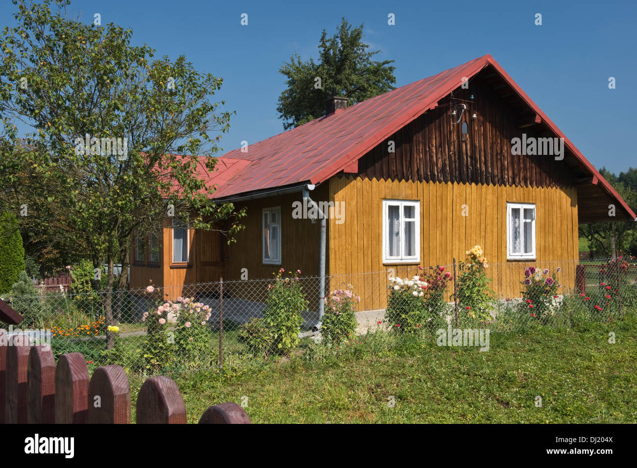 Tradizionale casa di legno probabilmente dal 1930 Stewkowa Dolna Bieszczady Parco Nazionale della Polonia in Europa Foto Stock