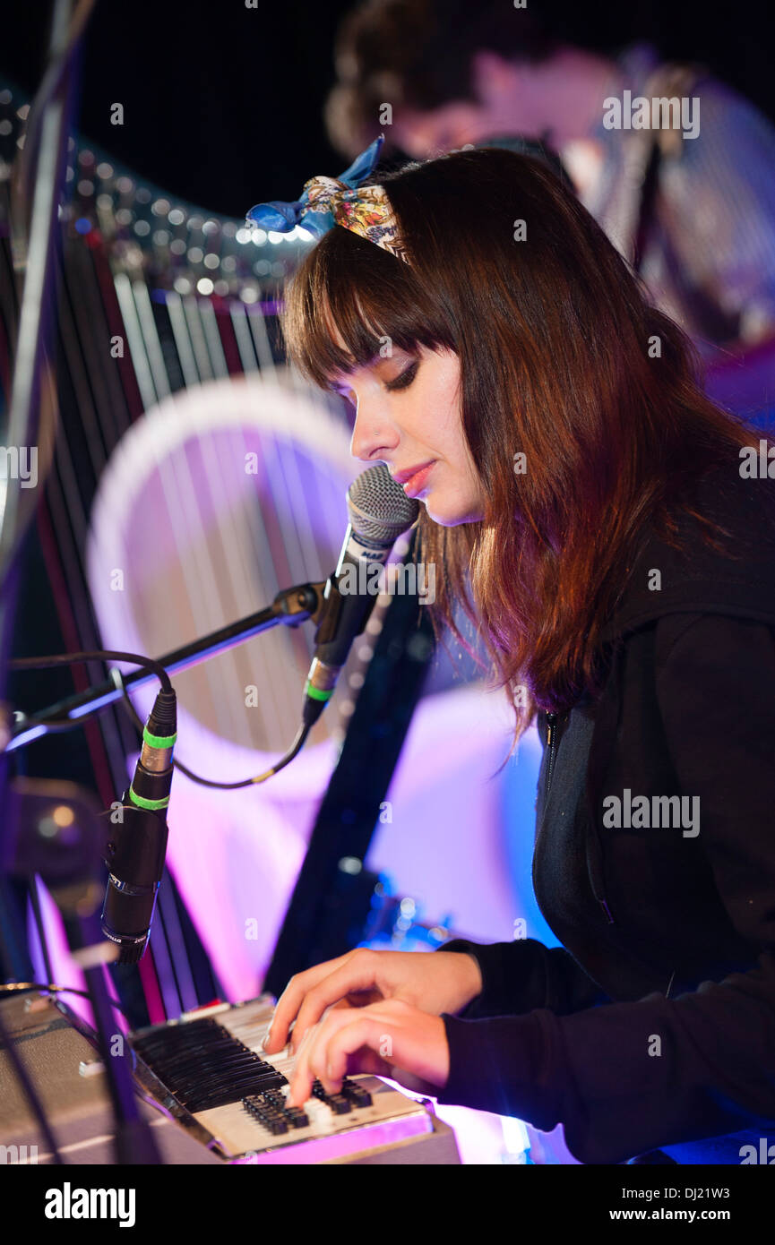 Giovane musicista gallese e l'arpista GEORGIA RUTH performing live Foto Stock