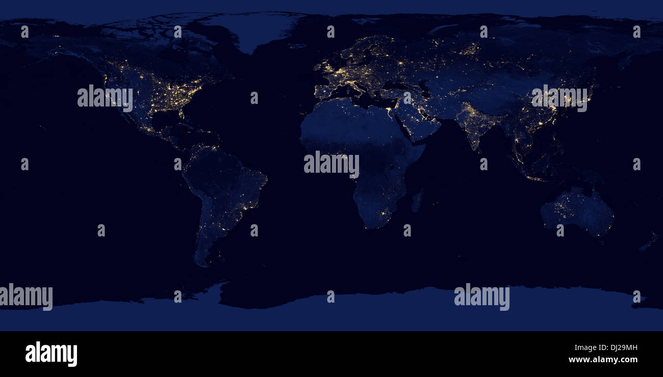 Questo notevolmente la visualizzazione completa di terra di notte è un composito di cloud-free, immagini notturne. Foto Stock