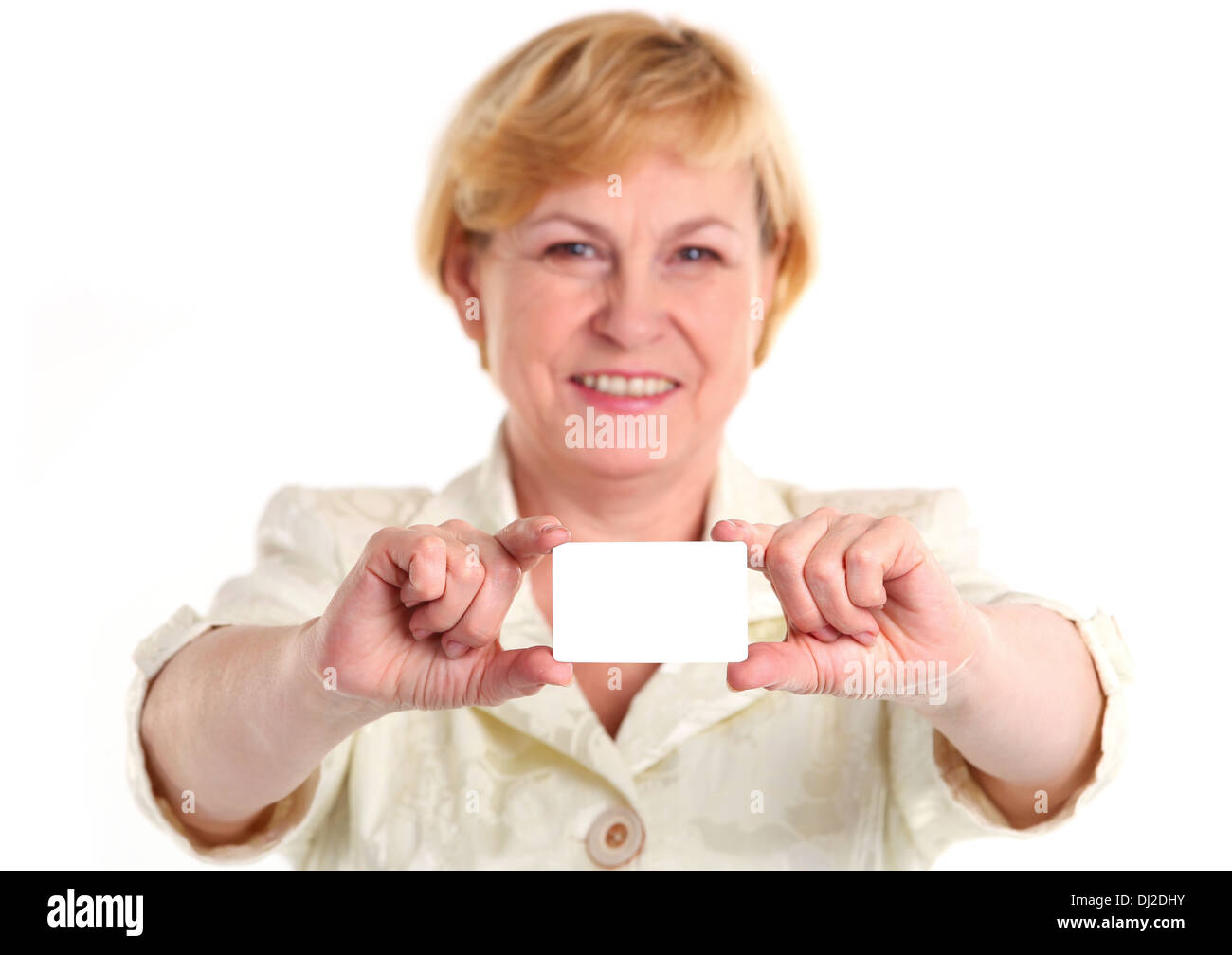 Sorridente coppia imprenditrice azienda vuoto scheda vuota Foto Stock