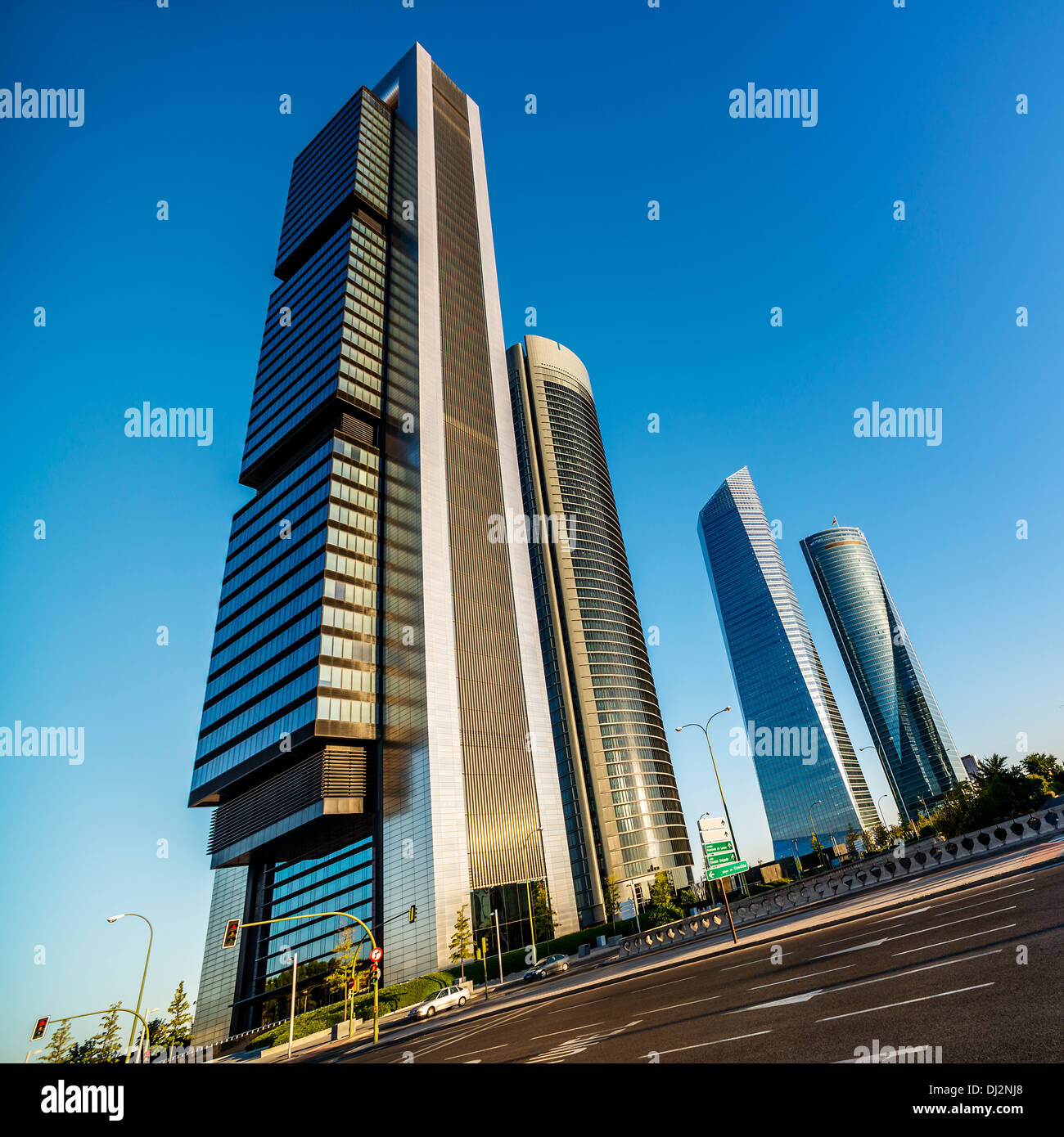 Quattro moderni grattacieli (Cuatro Torres) Madrid, Spagna Foto Stock