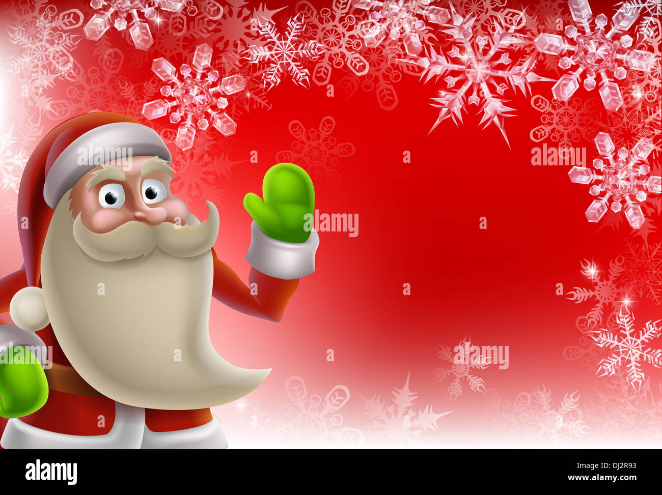 Cartoon Santa Natale sfondo di frontiera in rosso con un sacco di fiocchi di neve Foto Stock