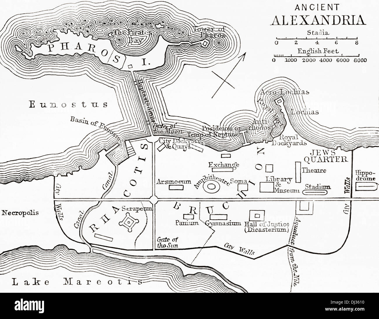 Mappa di antica Alessandria, Egitto. Foto Stock