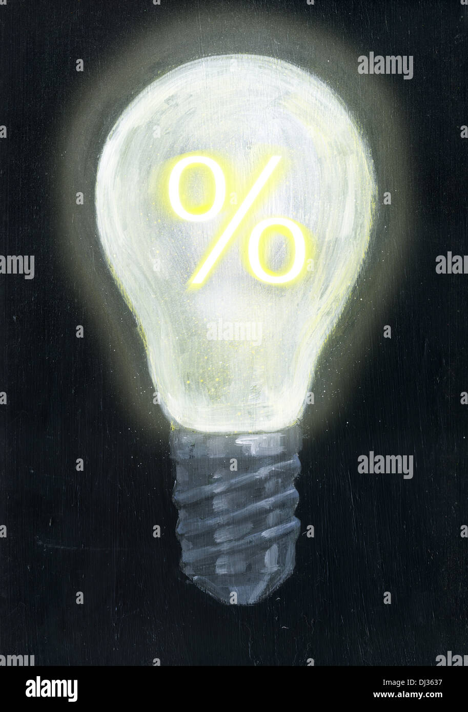 Immagine illustrativa della lampadina con percentuale di segno che rappresenta la redditività Foto Stock