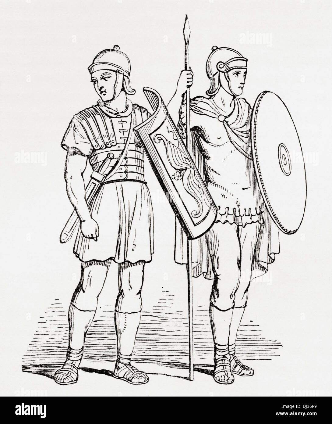 Romano soldati di fanteria, dopo le figure sulla Colonna di Traiano. Foto Stock