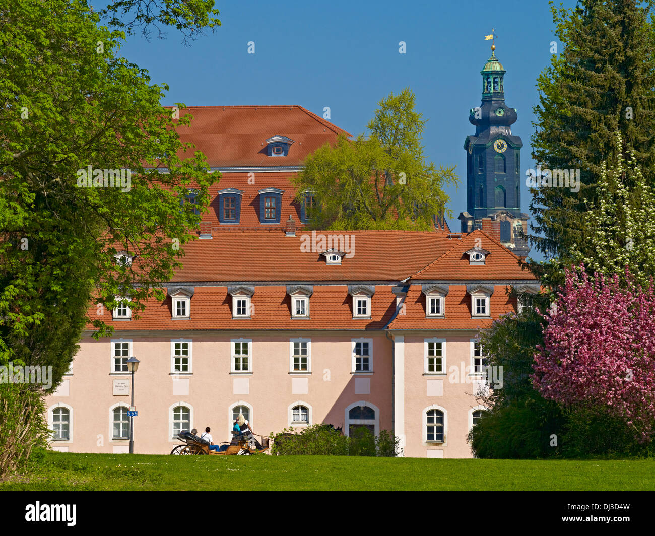 Casa di Frau von Stein con una torre di castello, Weimar, Turingia Foto Stock