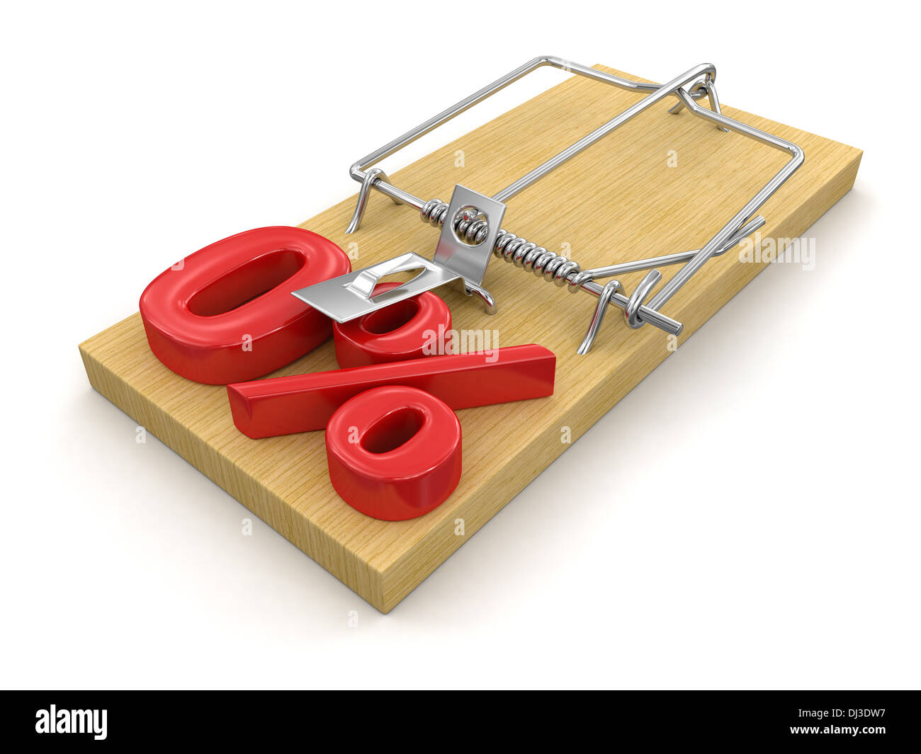 Mousetrap e segno di percentuale 0% (percorso di clipping incluso) Foto Stock