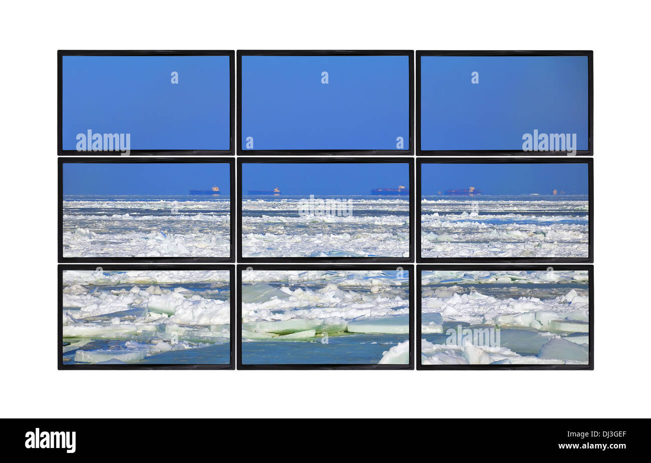 Nero pannelli piatti con Pierce congelate in ghiaccio Foto Stock