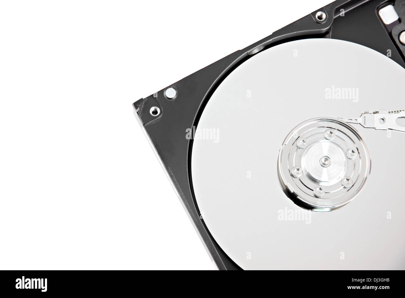 Aprire il disco rigido e la messa a fuoco delle immagini disco di storage su sfondo bianco. Foto Stock