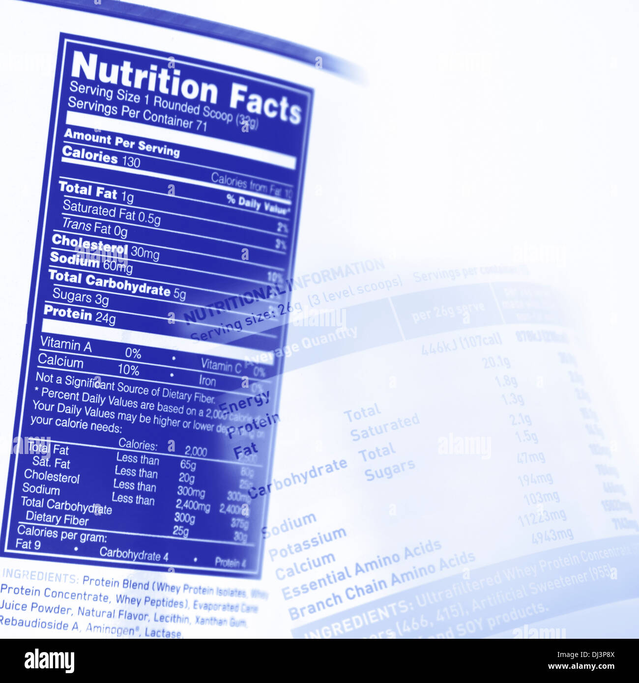 Informazioni nutrizionali fatti sulle etichette dei prodotti alimentari Foto Stock