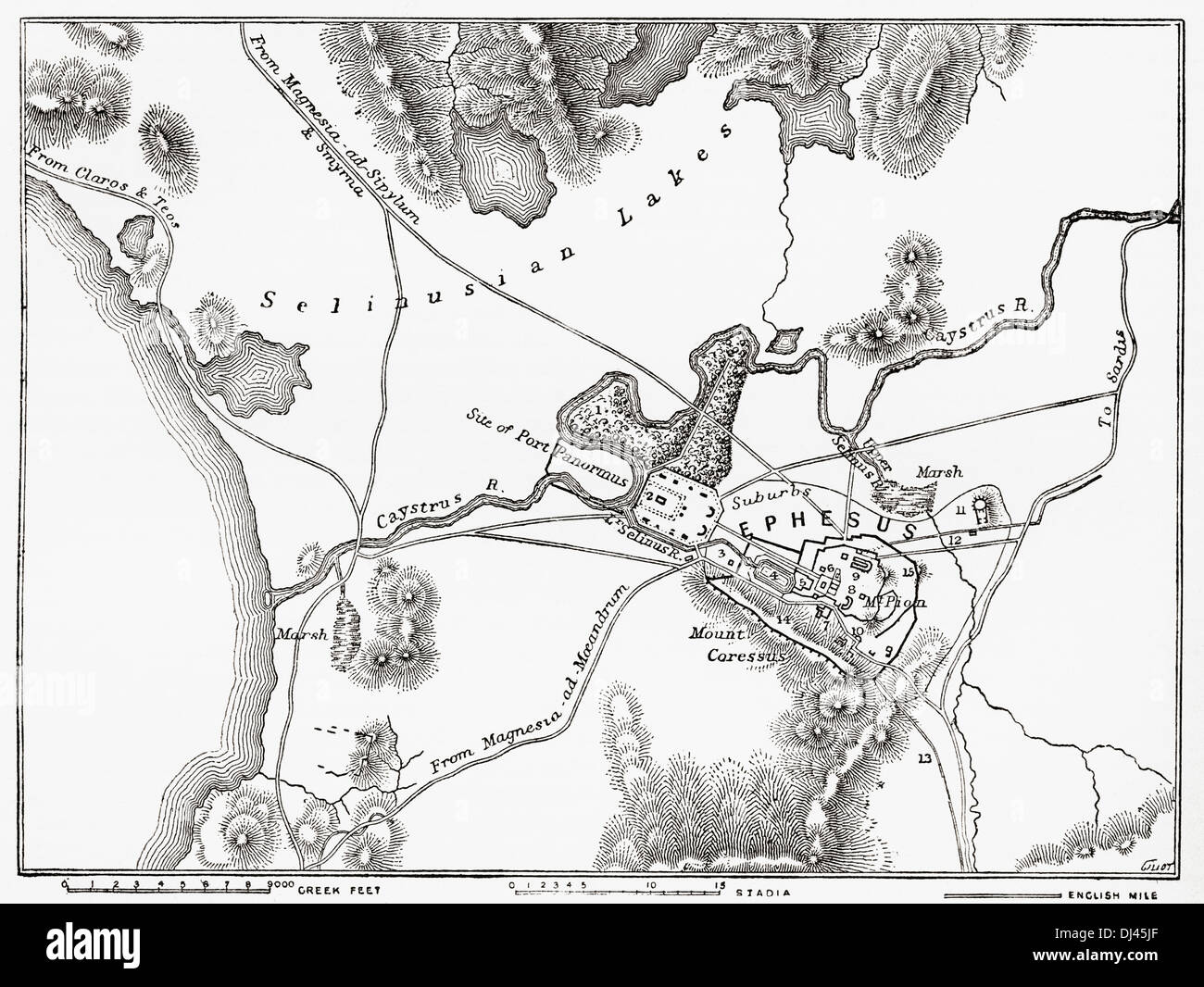Piano di Efeso, l'antica città greca e i suoi dintorni, i siti come chiamato da Edward Falkener c. 1842. Foto Stock
