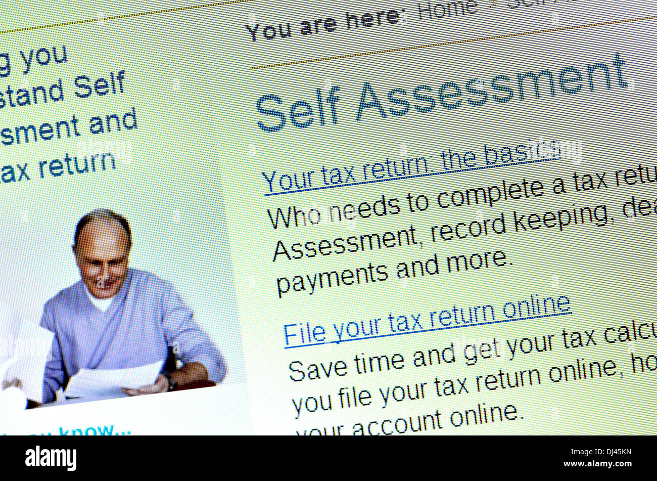 Computer screenshot - HMRC sito fiscale - self assessment Foto Stock