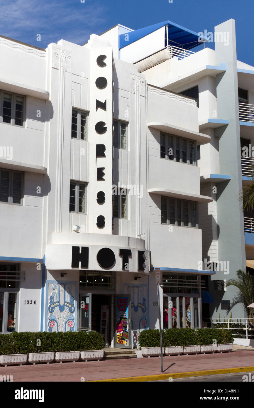 Art Deco Hotel Congressi su Ocean Drive Florida Foto Stock