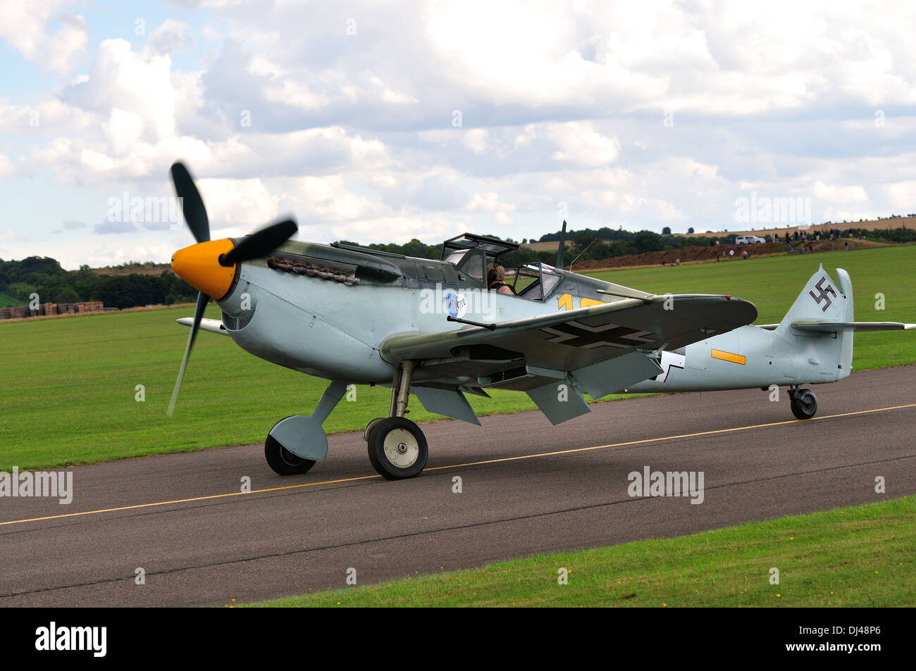 Messerschmitt Bf-109 Luftwaffe WW2 aereo da combattimento utilizzato nella realizzazione del film 'Battaglia di Gran Bretagna' battenti a Duxford REGNO UNITO Foto Stock