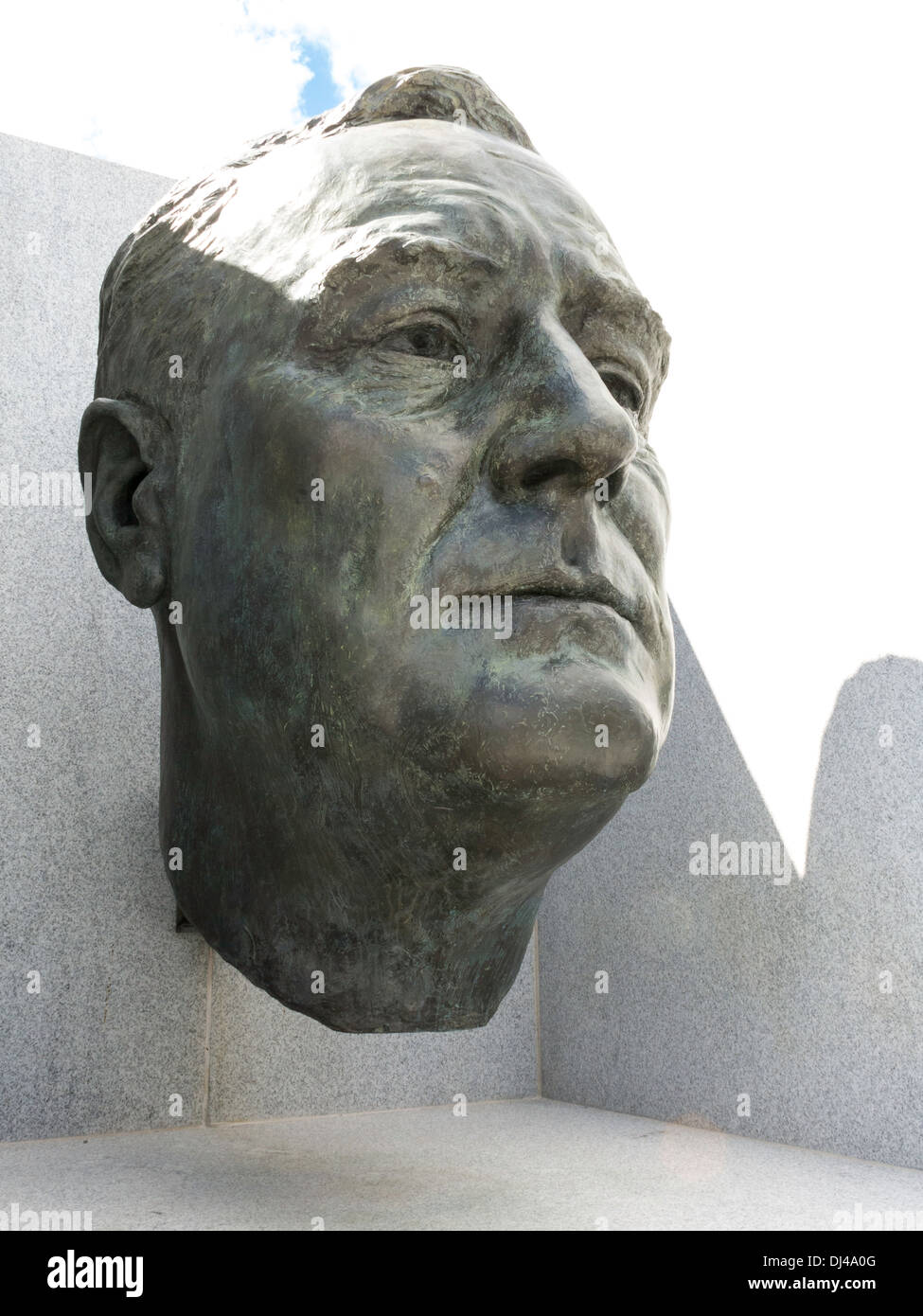 Franklin Delano Roosevelt busto scultura in quattro libertà Park a Roosevelt Island, New York, Stati Uniti d'America Foto Stock