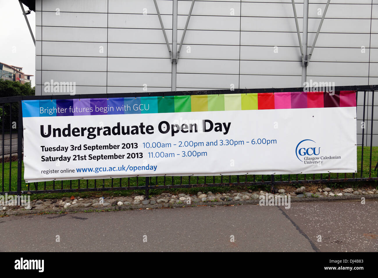 Un segno pubblicità un undergraduate Open Day a Glasgow Caledonian University di Glasgow, Scotland, Regno Unito Foto Stock