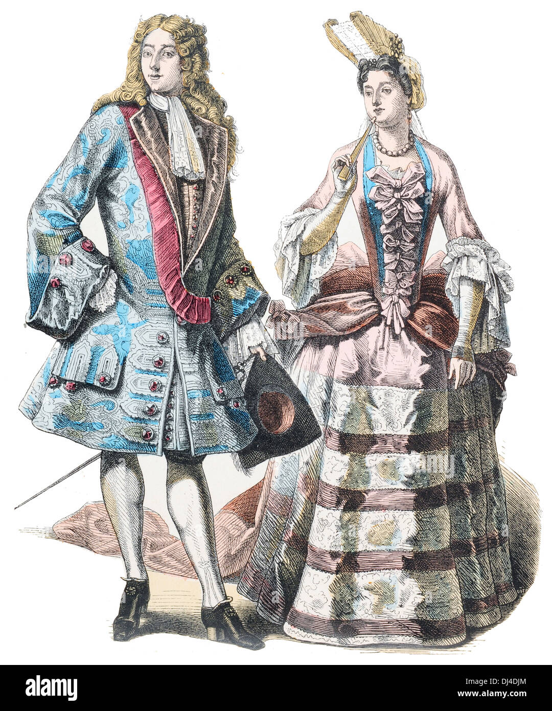 Il XVIII secolo in Francia Gent e signora di rango Louis XIV corte Foto Stock