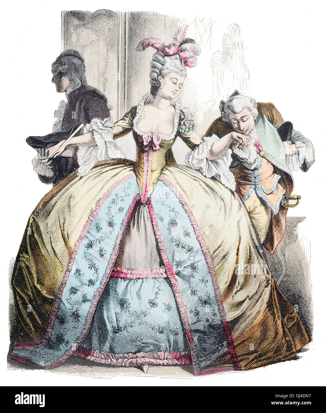 Signora in abito hoop Francia XVIII secolo Foto Stock