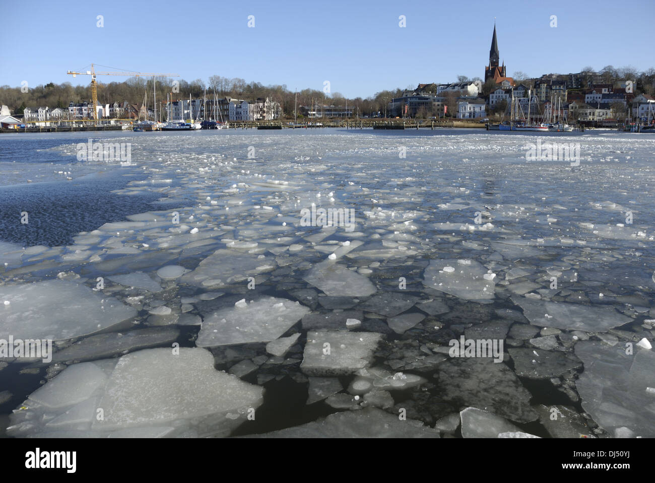 Ice Floes a Flensburg Harbour Foto Stock